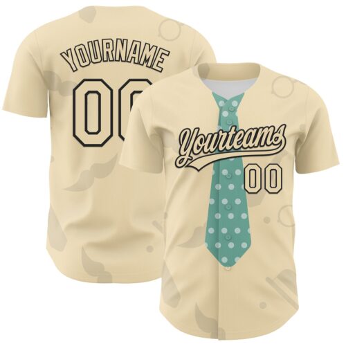 3DPattern6688 Custom Cream Black 3D Pattern Design Father's Day Tie Authentic Baseball Jersey