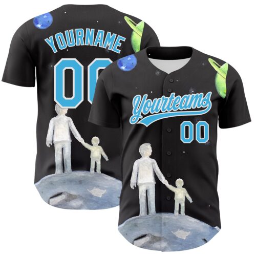 3DPattern6689 Custom Black Sky Blue-White 3D Pattern Design Father's Day Family Love Authentic Baseball Jersey