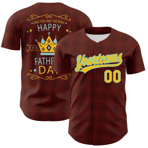 3DPattern6693 Custom Brown Yellow-Lakes Blue 3D Pattern Design Father's Day King Crown Authentic Baseball Jersey