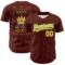 Custom Brown Yellow-Lakes Blue 3D Pattern Design Father's Day King Crown Authentic Baseball Jersey