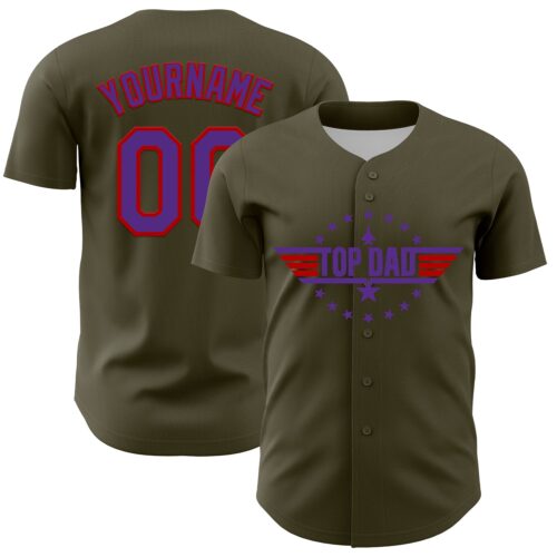 3DPattern6694 Custom Olive Purple-Red 3D Pattern Design Father's Day Top Dad Authentic Salute To Service Baseball Jersey