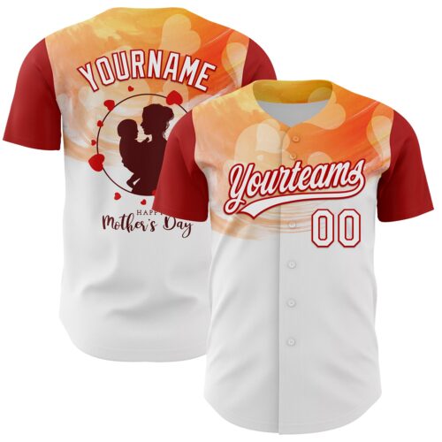 3DPattern6697 Custom White Red 3D Pattern Design Mother's Day Family Love Authentic Baseball Jersey