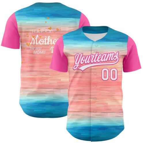 3DPattern6699 Custom Sky Blue White-Pink 3D Pattern Design Mother's Day Love Authentic Baseball Jersey