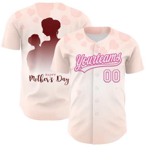 3DPattern6700 Custom Cream White-Pink 3D Pattern Design Mother's Day Family Love Authentic Baseball Jersey