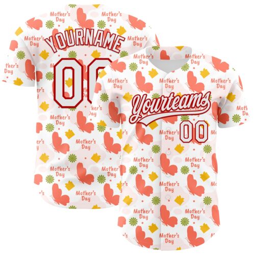 3DPattern6702 Custom White Red 3D Pattern Design Mother's Day Love Authentic Baseball Jersey