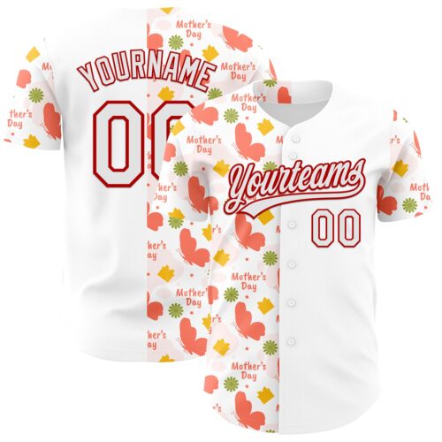 3DPattern6703 Custom White Red 3D Pattern Design Mother's Day Love Authentic Baseball Jersey