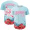 Custom Ice Blue White-Pink 3D Pattern Design Mother's Day Flower Authentic Baseball Jersey