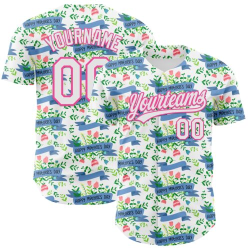 3DPattern6709 Custom White Pink 3D Pattern Design Mother's Day Flower Authentic Baseball Jersey
