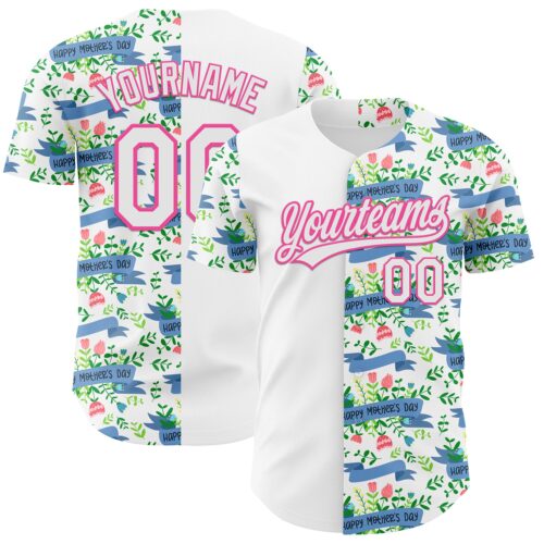 3DPattern6710 Custom White Pink 3D Pattern Design Mother's Day Flower Authentic Baseball Jersey