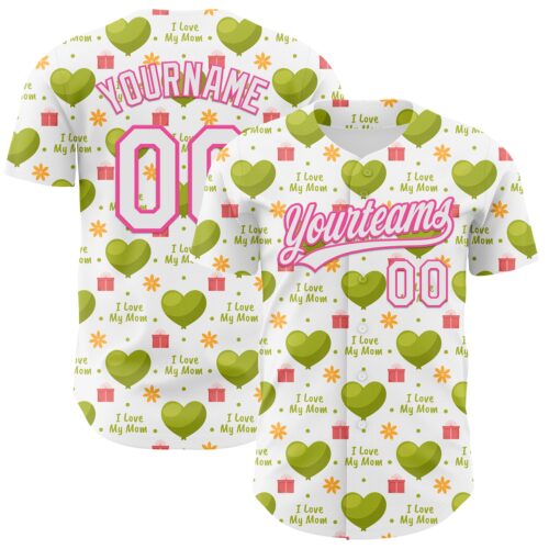 3DPattern6711 Custom White Pink 3D Pattern Design Mother's Day Love Authentic Baseball Jersey