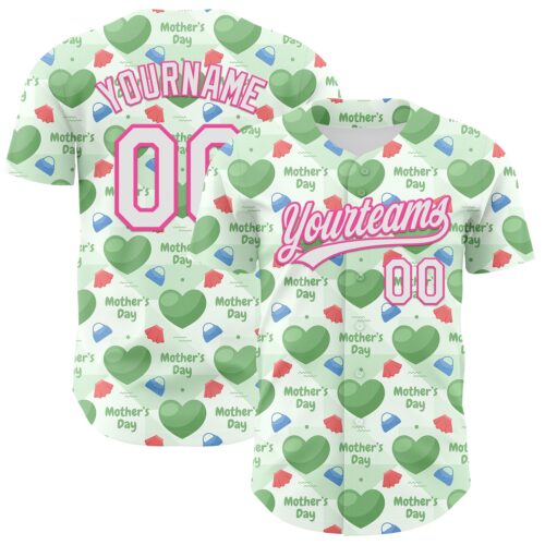 3DPattern6712 Custom Green White-Pink 3D Pattern Design Mother's Day Love Authentic Baseball Jersey