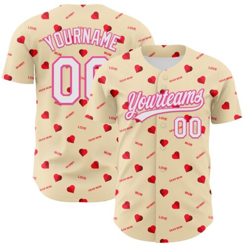 3DPattern6714 Custom Cream White-Pink 3D Pattern Design Mother's Day Love Authentic Baseball Jersey