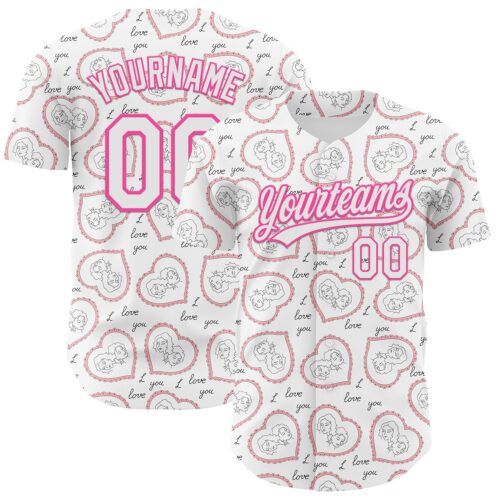3DPattern6715 Custom White Pink 3D Pattern Design Mother's Day Love Authentic Baseball Jersey