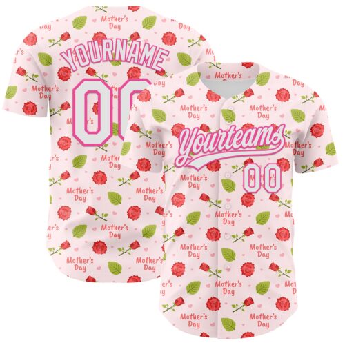 3DPattern6716 Custom Light Pink White-Pink 3D Pattern Design Mother's Day Flower Authentic Baseball Jersey