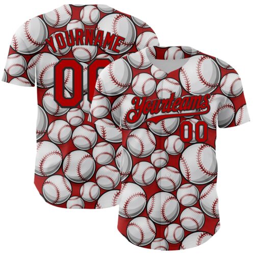 3DPattern6721 Custom Red Black-White Comic Doodle Ballgame 3D Pattern Design Authentic Baseball Jersey