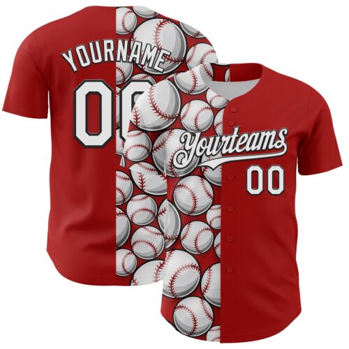 3DPattern6722 Custom Red White-Black Comic Doodle Ballgame 3D Pattern Design Authentic Baseball Jersey