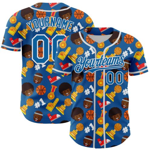 3DPattern6723 Custom Blue White Comic Doodle Ballgame 3D Pattern Design Authentic Baseball Jersey