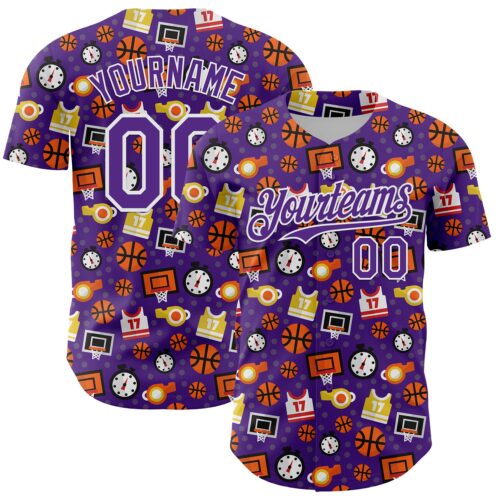 3DPattern6724 Custom Purple White Comic Doodle Ballgame 3D Pattern Design Authentic Baseball Jersey
