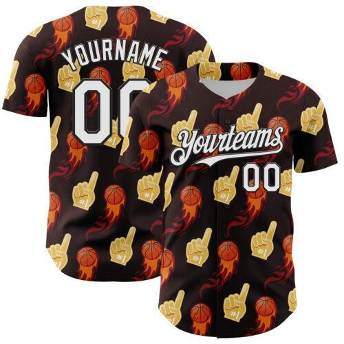 3DPattern6725 Custom Brown White-Black Comic Doodle Ballgame 3D Pattern Design Authentic Baseball Jersey