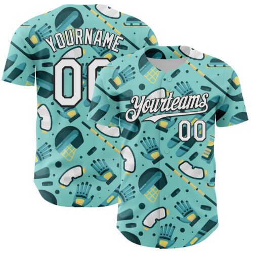3DPattern6726 Custom Ice Blue White-Black Comic Doodle Ballgame 3D Pattern Design Authentic Baseball Jersey