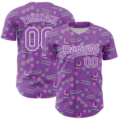 3DPattern6728 Custom Medium Purple White Comic Doodle Ballgame 3D Pattern Design Authentic Baseball Jersey