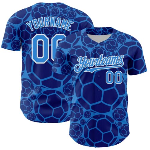 3DPattern6729 Custom Electric Blue White Comic Doodle Ballgame 3D Pattern Design Authentic Baseball Jersey