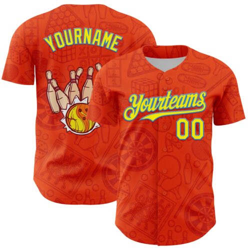 3DPattern6731 Custom Orange Light Yellow-Electric Blue Comic Doodle Ballgame 3D Pattern Design Authentic Baseball Jersey
