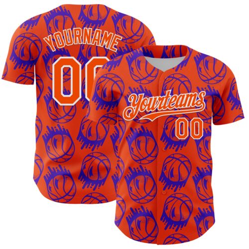 3DPattern6732 Custom Orange White Comic Doodle Ballgame 3D Pattern Design Authentic Baseball Jersey