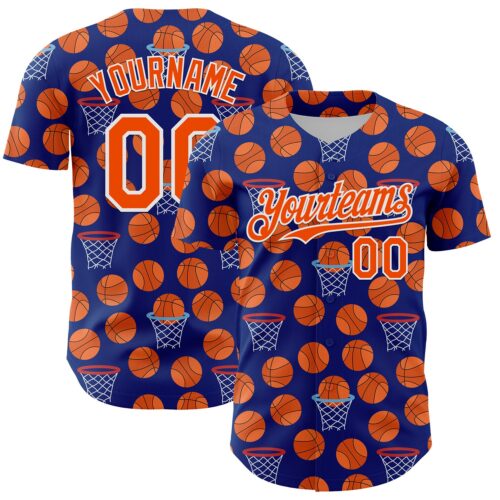 3DPattern6733 Custom Royal Orange-White Comic Doodle Ballgame 3D Pattern Design Authentic Baseball Jersey