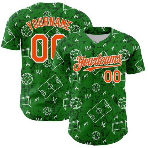 3DPattern6734 Custom Grass Green Orange-White Comic Doodle Ballgame 3D Pattern Design Authentic Baseball Jersey
