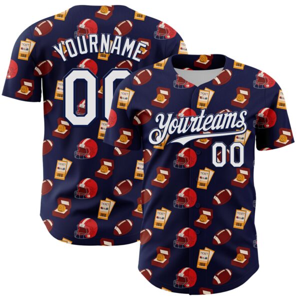 Custom Navy White Comic Doodle Ballgame 3D Pattern Design Authentic Baseball Jersey