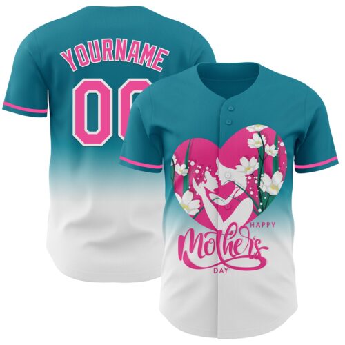 3DPattern6774 Custom Teal Pink-White 3D Pattern Design Gradient Mother's Day Family Love Authentic Baseball Jersey