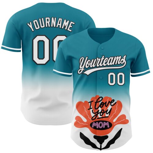 3DPattern6776 Custom Teal White-Black 3D Pattern Design Gradient Mother's Day Flower Authentic Baseball Jersey