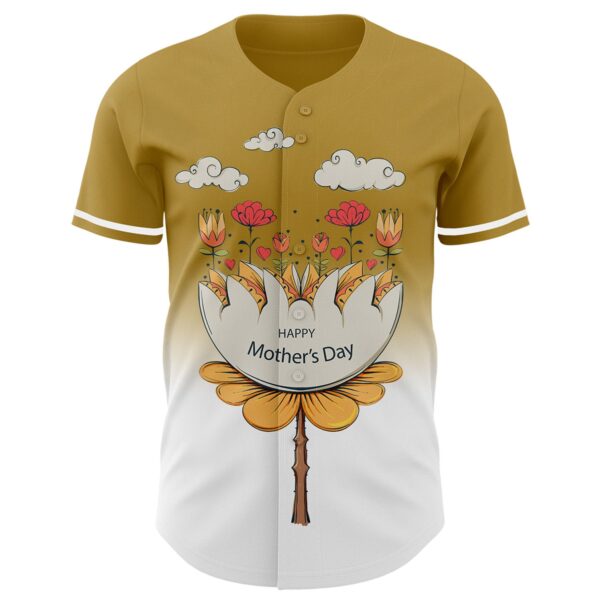 Custom Old Gold White-Black 3D Pattern Design Gradient Mother's Day Flower Authentic Baseball Jersey