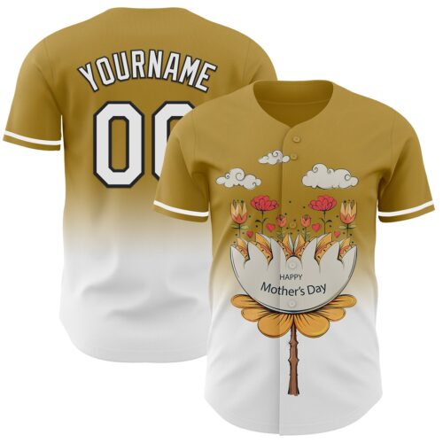 3DPattern6781 Custom Old Gold White-Black 3D Pattern Design Gradient Mother's Day Flower Authentic Baseball Jersey
