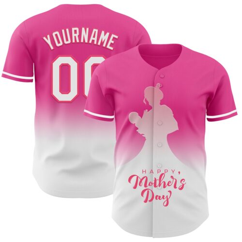 3DPattern6784 Custom Pink White-Neon Pink 3D Pattern Design Gradient Mother's Day Family Love Authentic Baseball Jersey