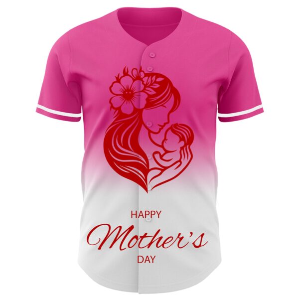 Custom Pink White-Red 3D Pattern Design Gradient Mother's Day Family Love Authentic Baseball Jersey