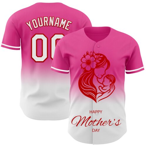 3DPattern6786 Custom Pink White-Red 3D Pattern Design Gradient Mother's Day Family Love Authentic Baseball Jersey