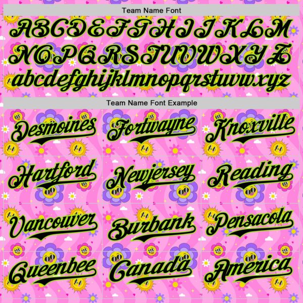 Custom Pink Black-Neon Green 3D Pattern Design Funny Cartoon Flower And Sun Authentic Baseball Jersey