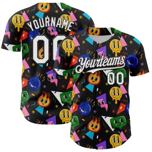 3DPattern6813 Custom Black White 3D Pattern Design Funny Cartoon Emoji Face Authentic Baseball Jersey