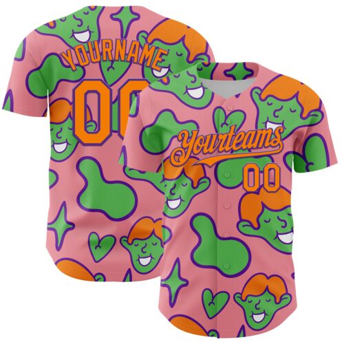 3DPattern6826 Custom Medium Pink Bay Orange-Purple 3D Pattern Design Funny Cartoon Kid Authentic Baseball Jersey