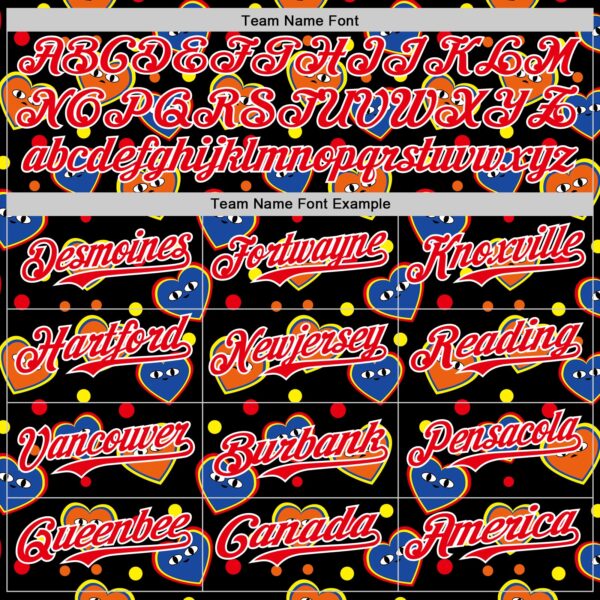 Custom Black Fire Red-White 3D Pattern Design Funny Cartoon Heart Authentic Baseball Jersey