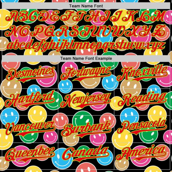 Custom Black Neon Green-Fire Red 3D Pattern Design Funny Cartoon Emoji Smile Face Authentic Baseball Jersey
