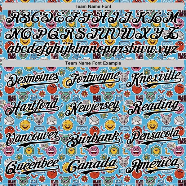 Custom Sky Blue Black-White 3D Pattern Design Funny Cartoon Emoji Authentic Baseball Jersey