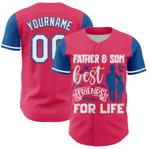 3DPattern6860_913f5ecf-809b-41dd-9885-c95e212a60bb Custom Neon Pink White-Blue 3D Pattern Design Father's Day Family Love Authentic Baseball Jersey