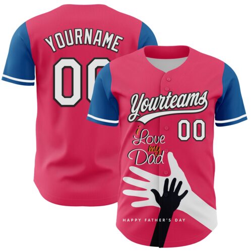 3DPattern6861_260b364c-0b5b-40d5-a3d3-58bdb85f12db Custom Neon Pink White-Blue 3D Pattern Design Father's Day Family Love Authentic Baseball Jersey