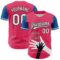 Custom Neon Pink White-Blue 3D Pattern Design Father's Day Family Love Authentic Baseball Jersey