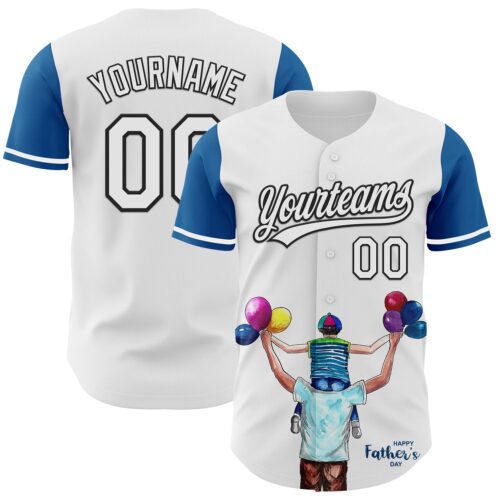 3DPattern6865_e713a6cf-aa5c-43e5-b381-73ec5a4af322 Custom White Thunder Blue-Black 3D Pattern Design Father's Day Family Love Authentic Baseball Jersey