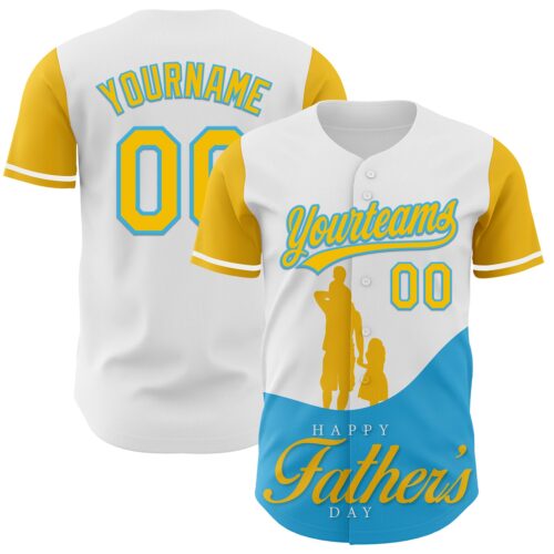 3DPattern6866_7cdff22a-3bcc-48ea-a58d-220fd5f33ba7 Custom White Yellow-Sky Blue 3D Pattern Design Father's Day Family Love Authentic Baseball Jersey