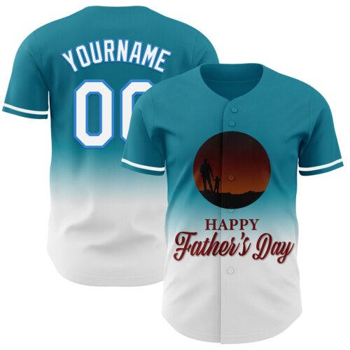 3DPattern6867_de2ec09c-c80f-4a9f-a60b-1bb60e014d67 Custom Teal White-Electric Blue 3D Pattern Design Father's Day Family Love Fade Authentic Baseball Jersey